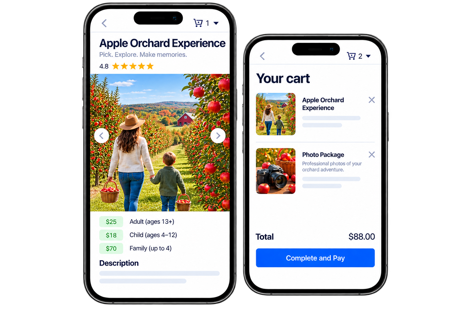 Direct mobile bookings and walk-ups for orchard experiences