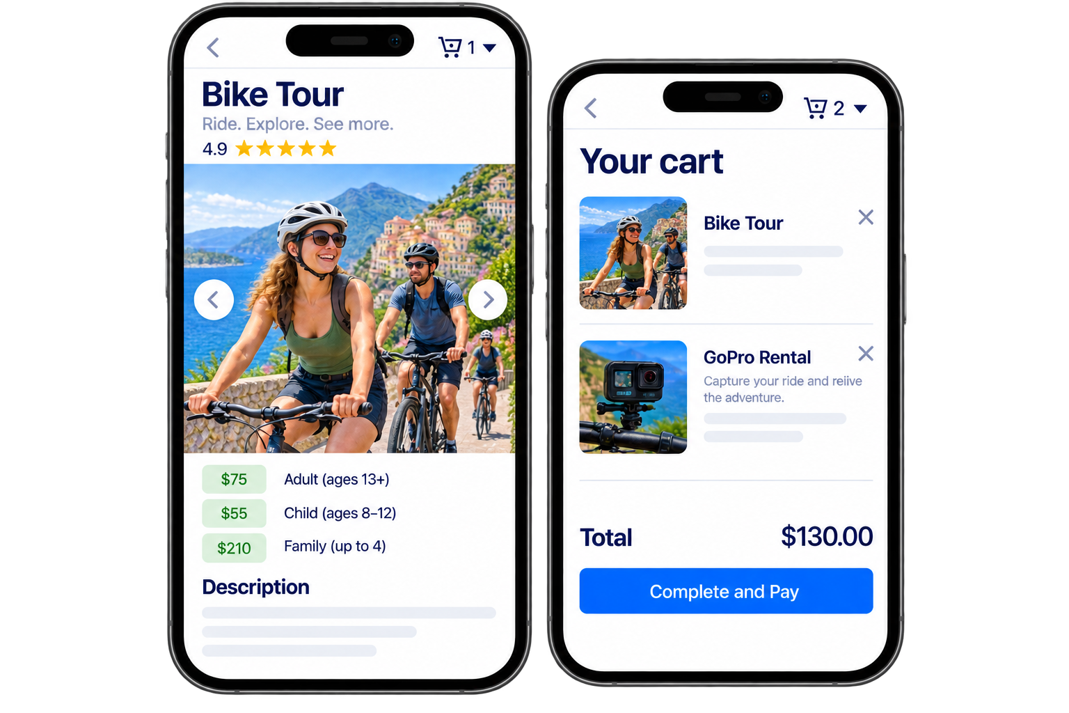Direct mobile bookings and walk-ups for bike tours