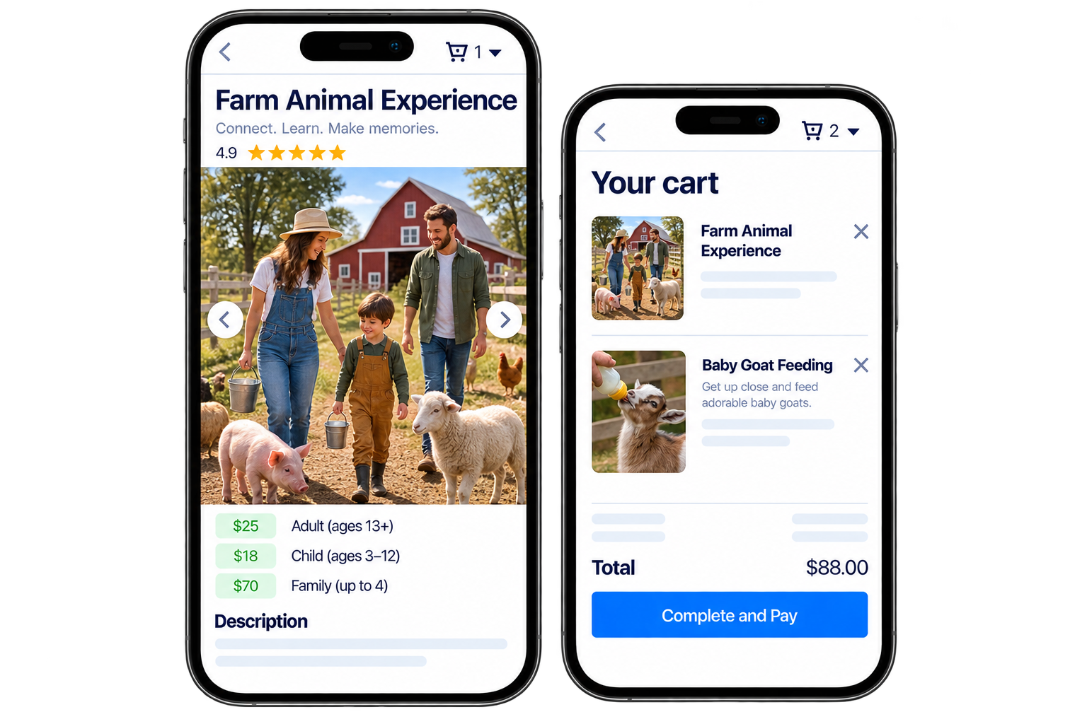 Direct mobile bookings and walk-ups for farm attractions