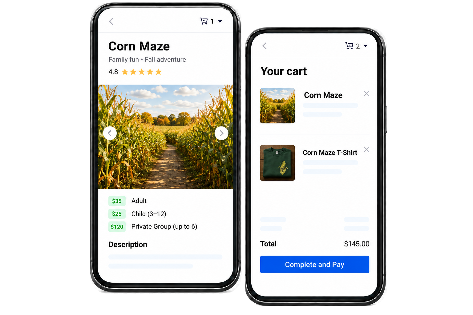Direct mobile bookings and walk-ups for corn mazes