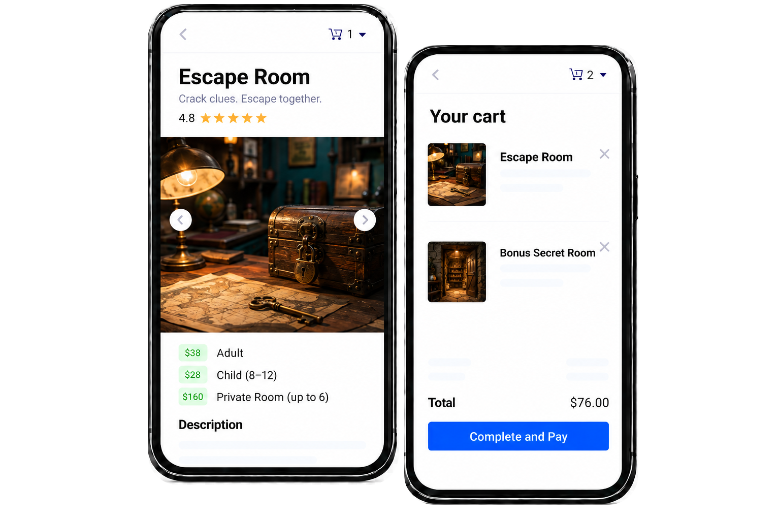 Direct mobile bookings and walk-ups for escape rooms