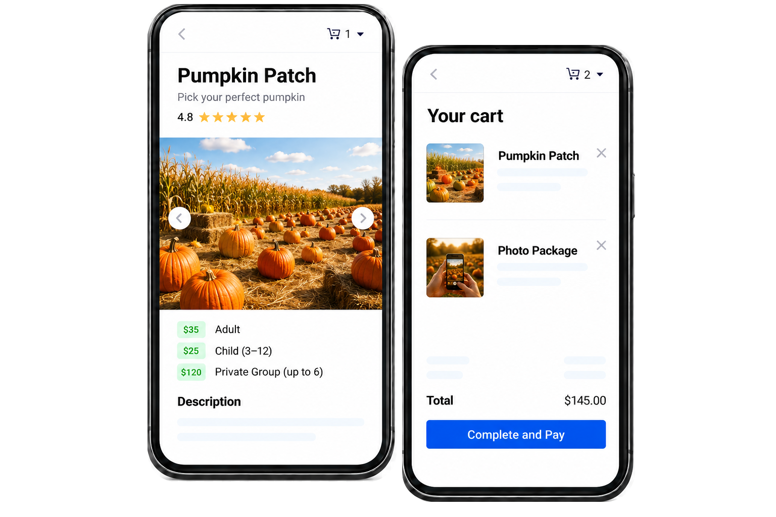 Direct mobile bookings and walk-ups for pumpkin patches