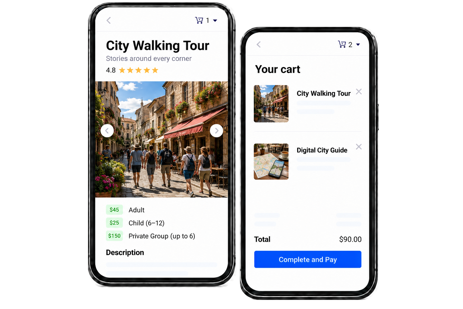 Direct mobile bookings and walk-ups for walking tours