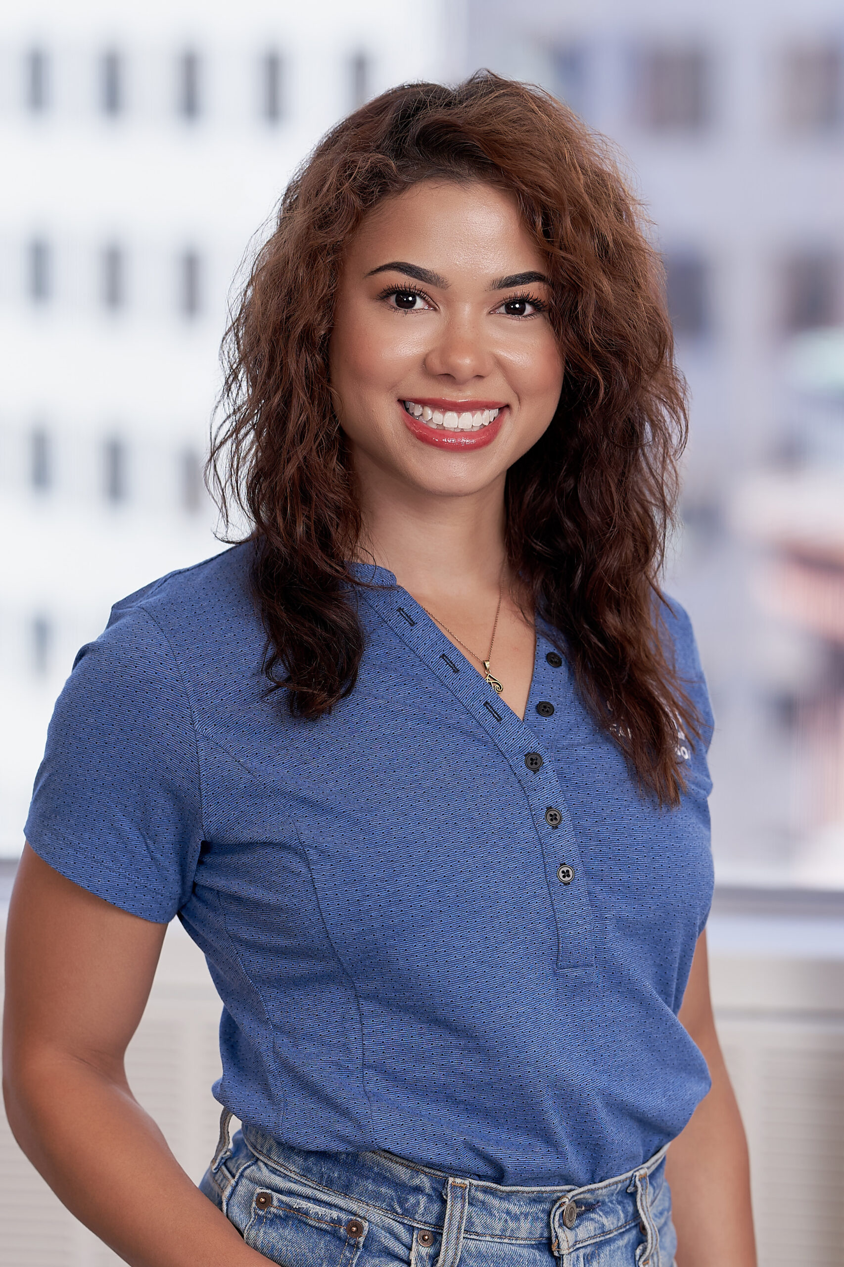 a person wearing a blue shirt